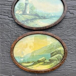 Coastal Lighthouse Wall Art Set with Brown Frames